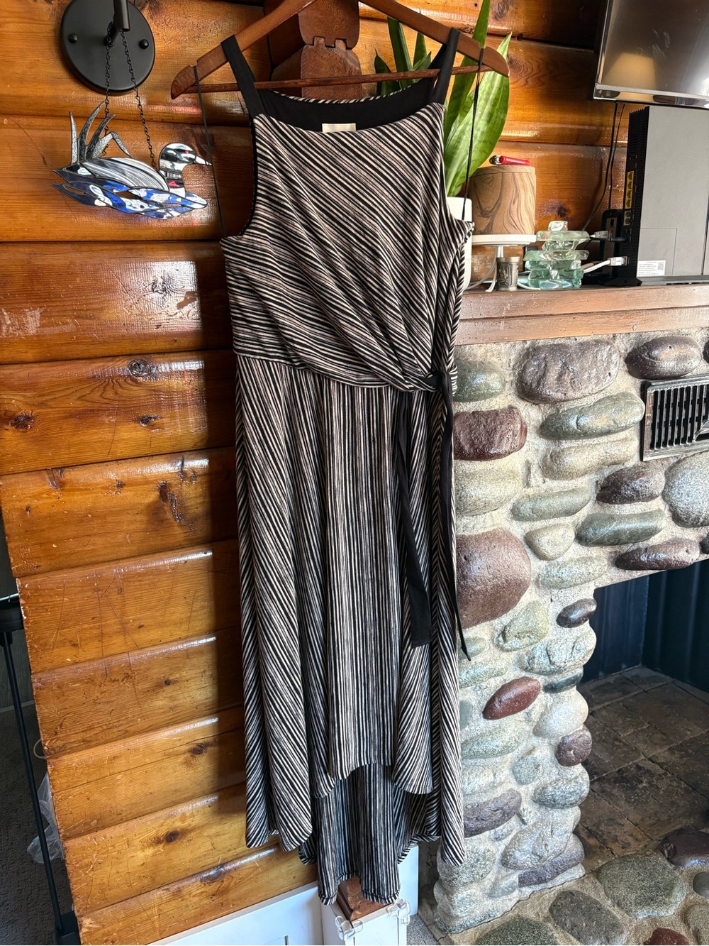 Maeve Anthropologie Striped Tie Waist High Low Maxi Dress M